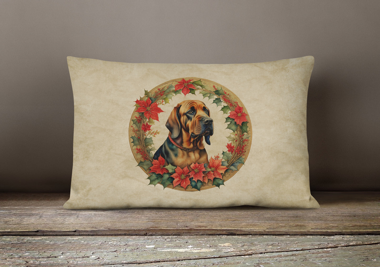 Bloodhound Christmas Flowers Throw Pillow