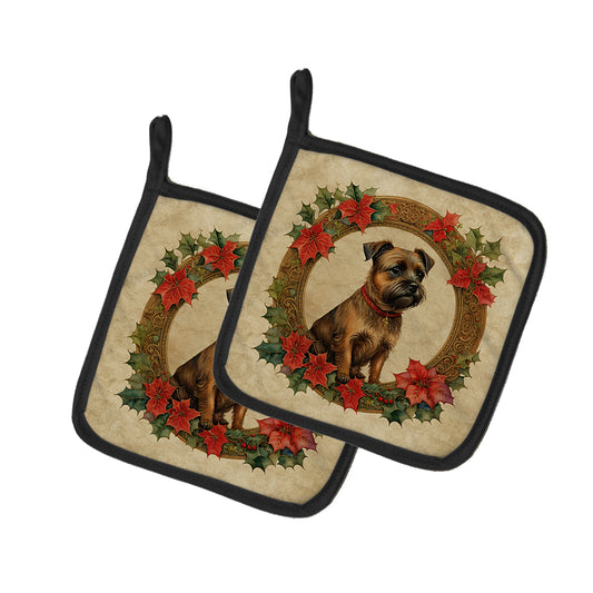 Buy this Border Terrier Christmas Flowers Pair of Pot Holders