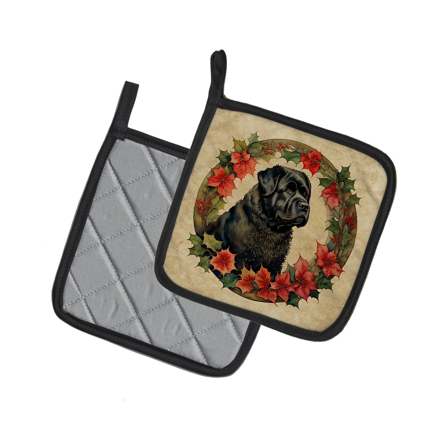 Bouvier des Flandres Christmas Flowers Pair of Pot Holders