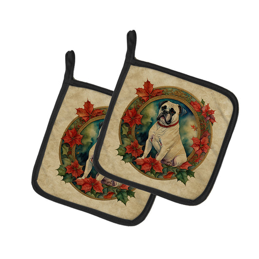 Buy this White Boxer Christmas Flowers Pair of Pot Holders