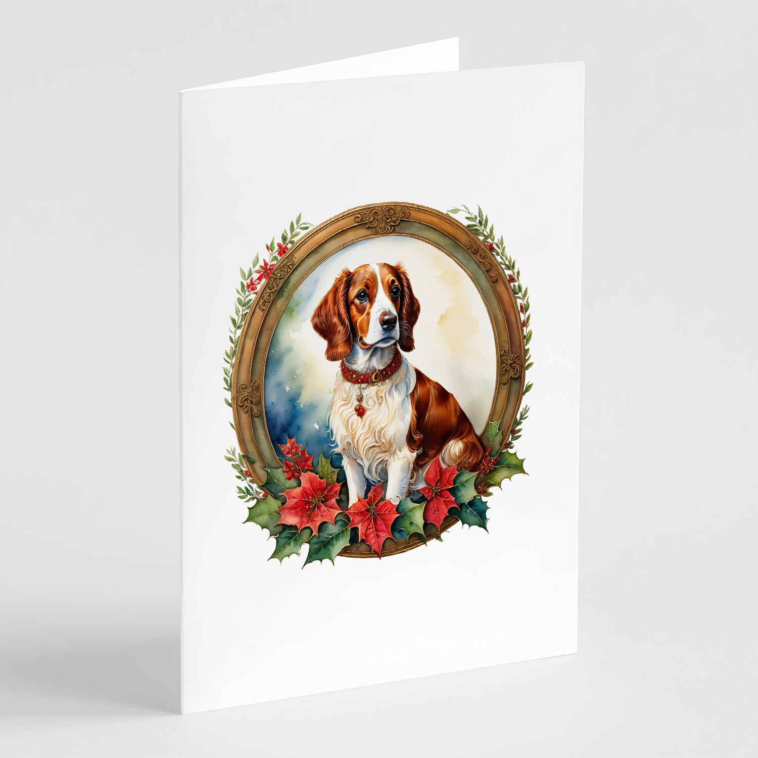Buy this Brittany Spaniel Christmas Flowers Greeting Cards Pack of 8