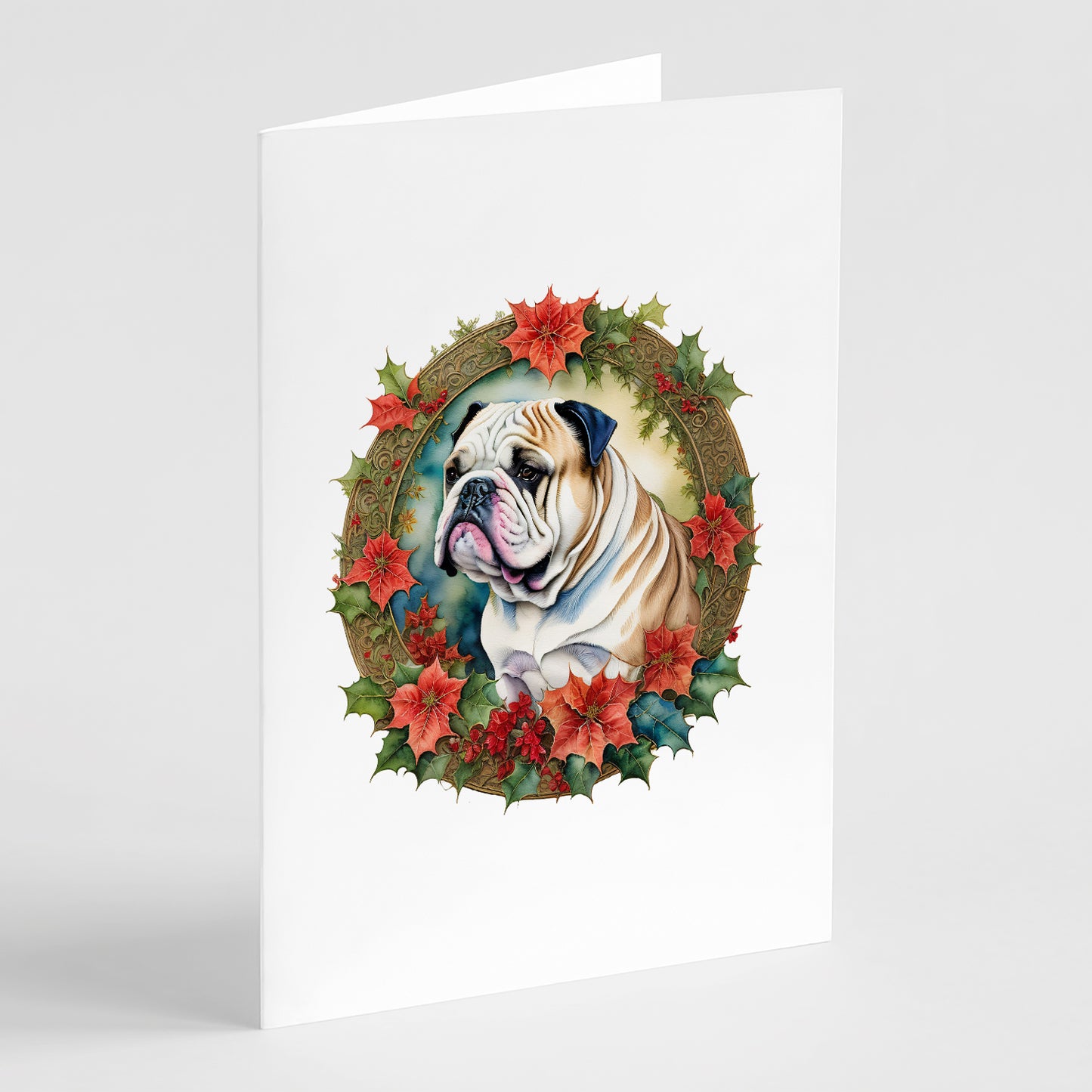 Buy this English Bulldog Christmas Flowers Greeting Cards Pack of 8