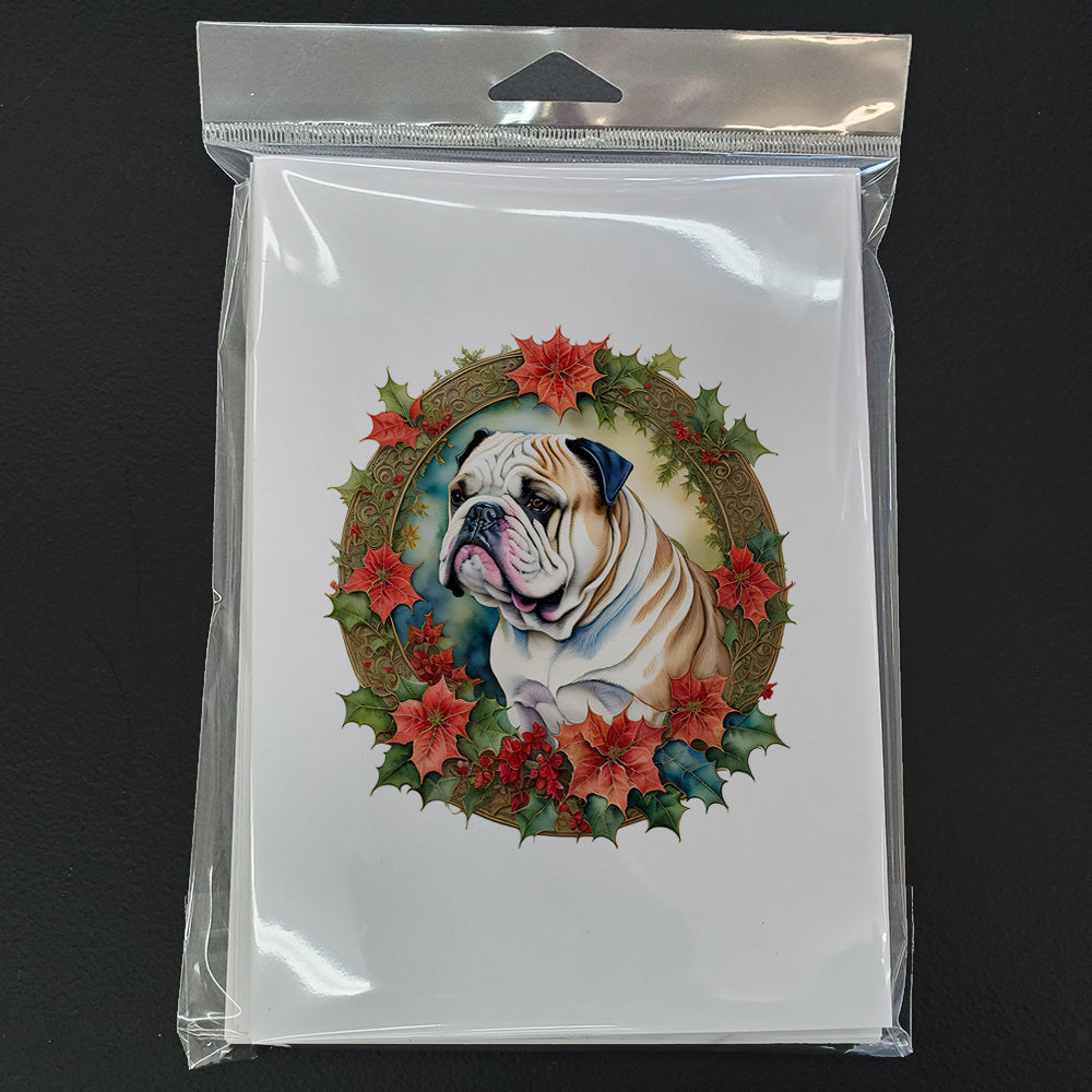 English Bulldog Christmas Flowers Greeting Cards Pack of 8