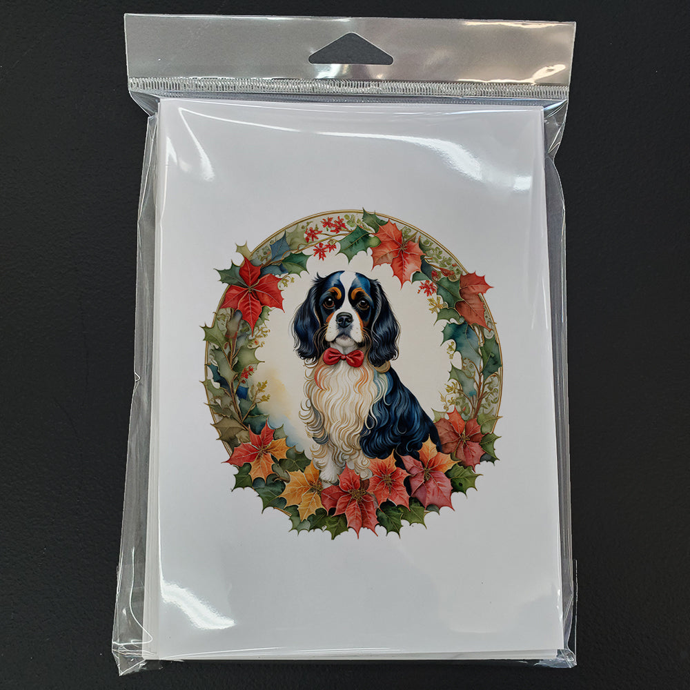 Cavalier Spaniel Christmas Flowers Greeting Cards Pack of 8