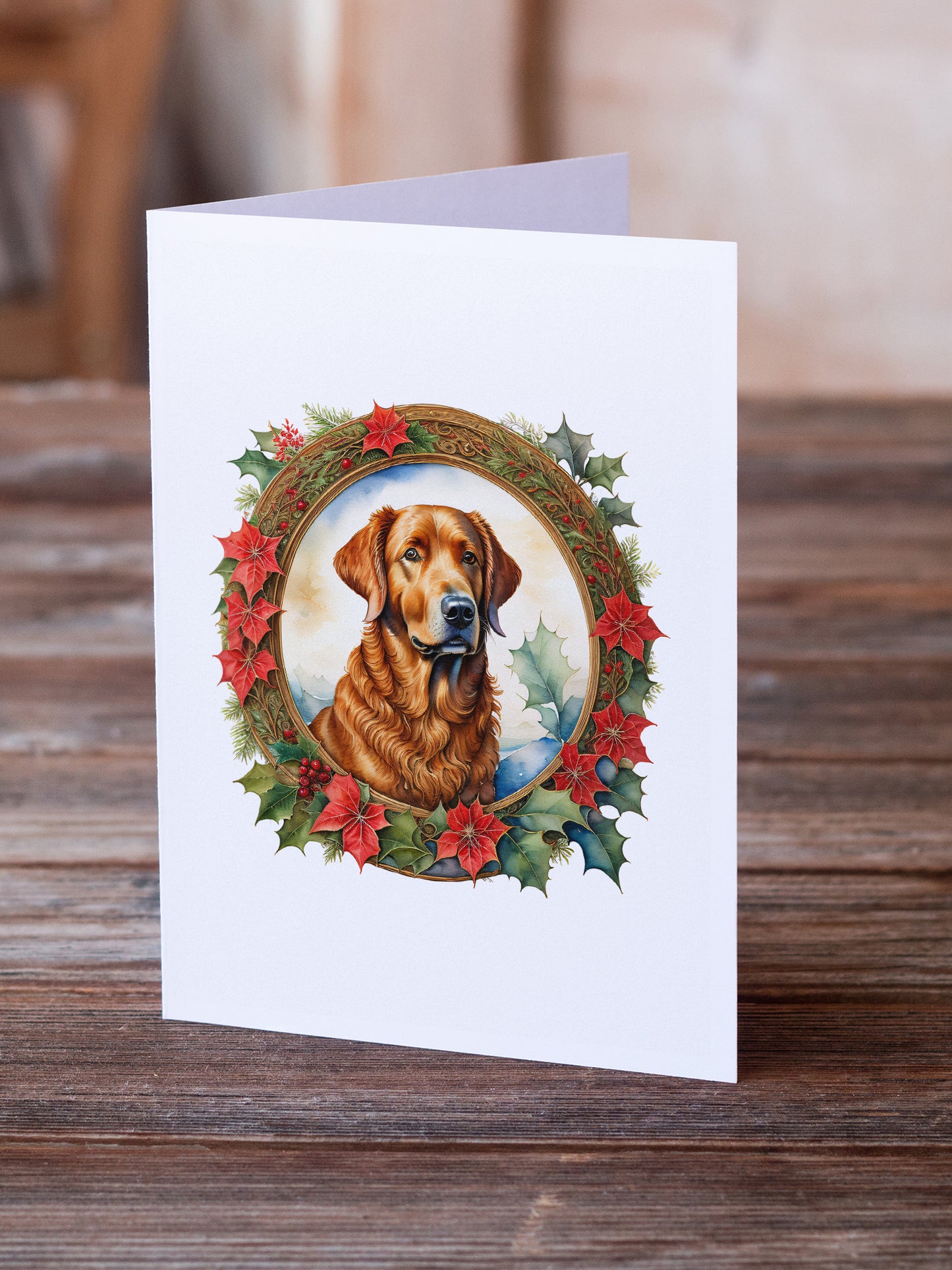 Chesapeake Bay Retriever Christmas Flowers Greeting Cards Pack of 8