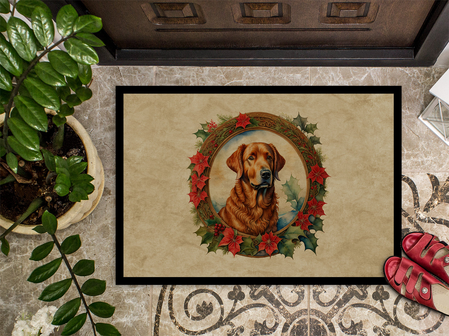 Chesapeake Bay Retriever Christmas Flowers Doormat