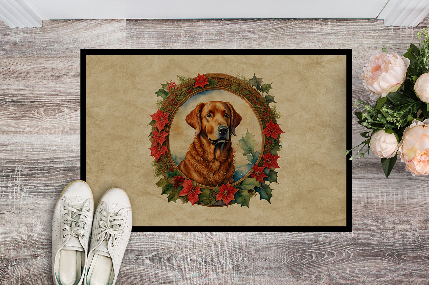 Chesapeake Bay Retriever Christmas Flowers Doormat