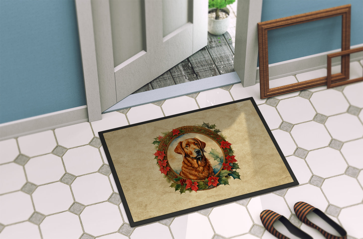 Chesapeake Bay Retriever Christmas Flowers Doormat