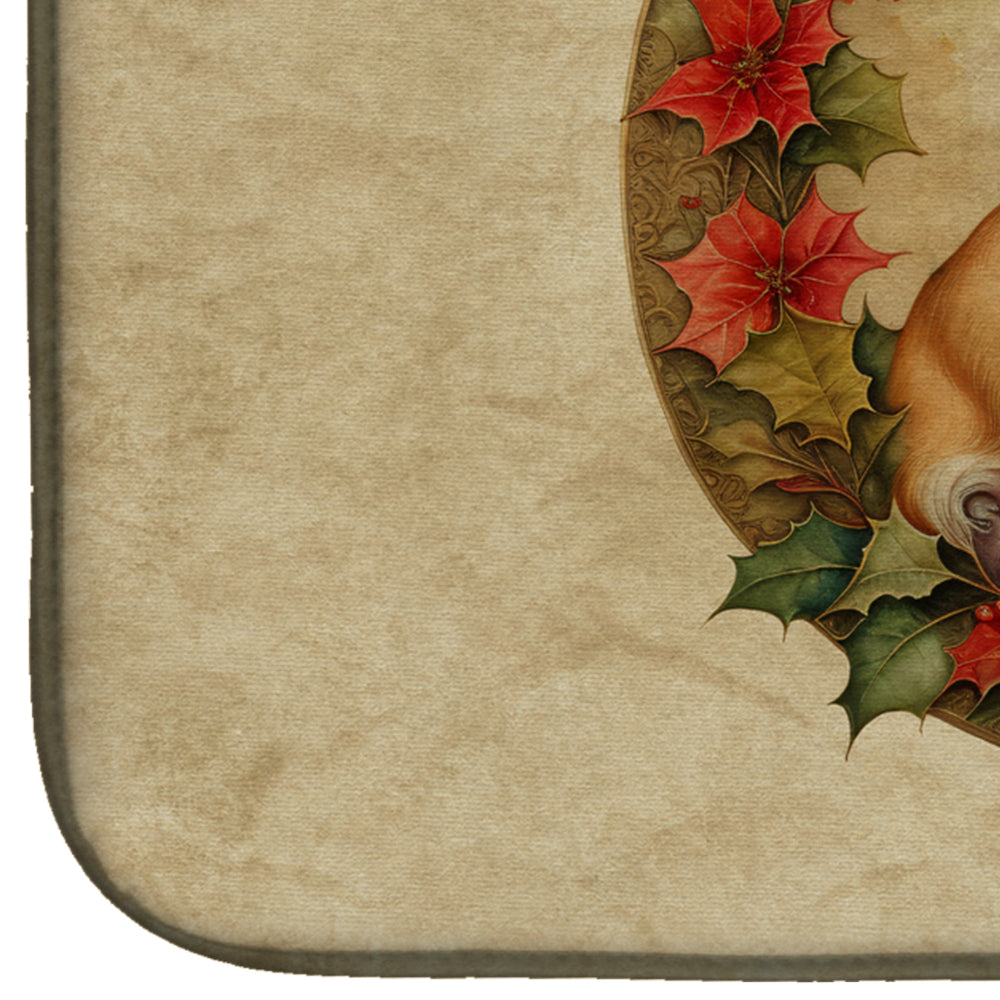 Chihuahua Christmas Flowers Dish Drying Mat