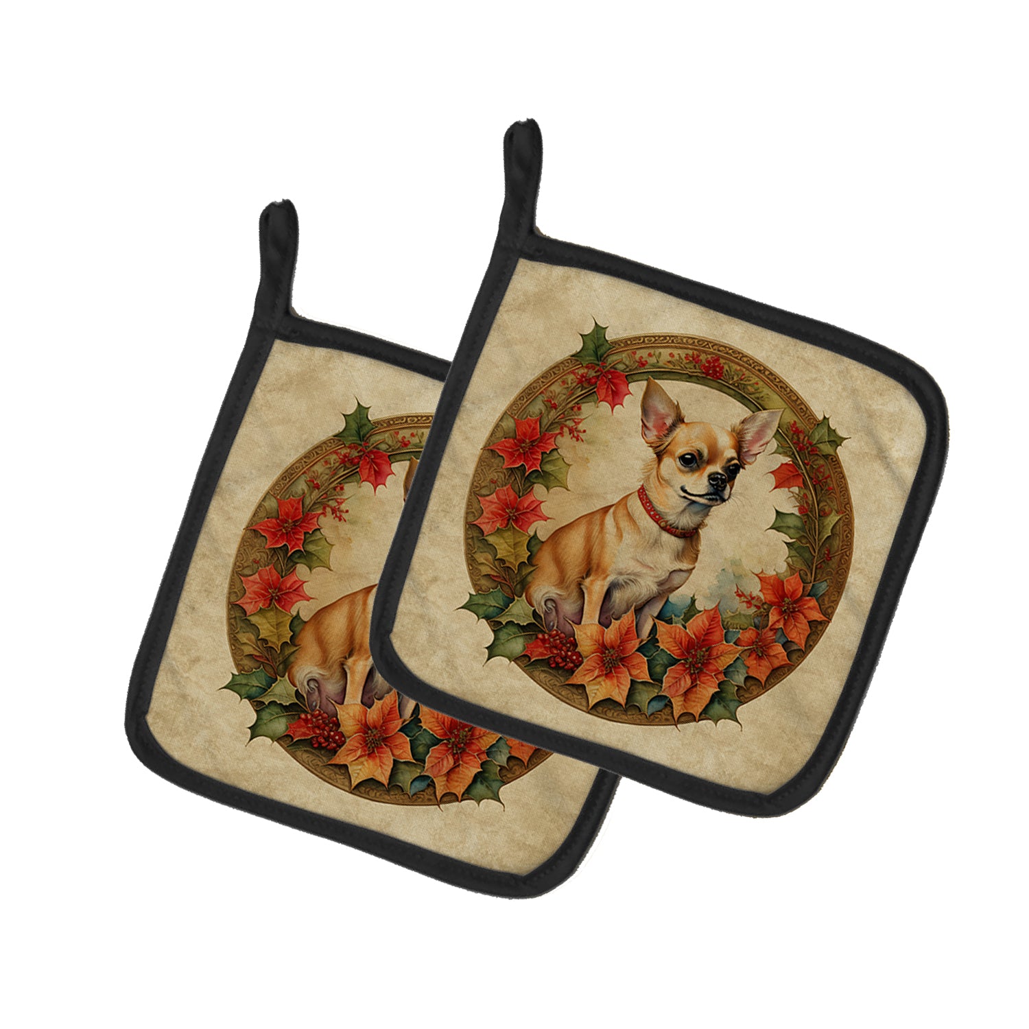 Buy this Chihuahua Christmas Flowers Pair of Pot Holders