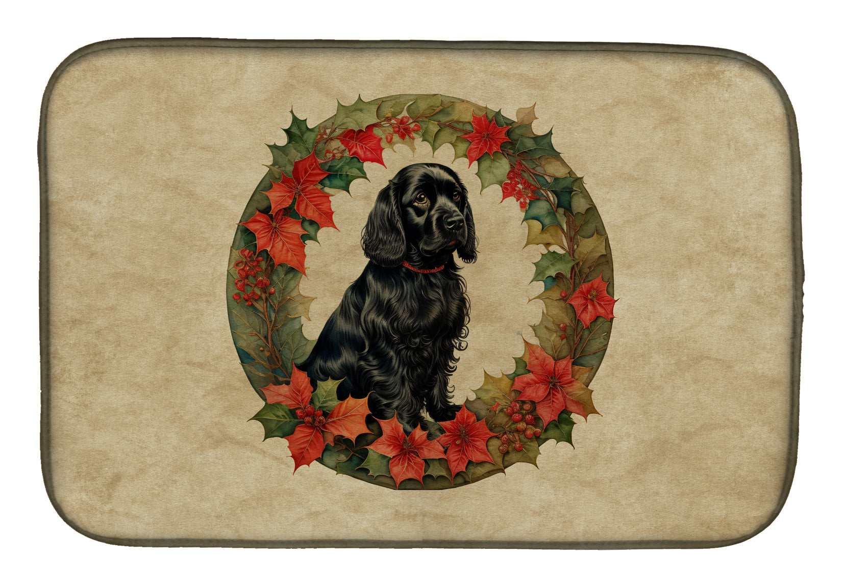 Buy this Cocker Spaniel Christmas Flowers Dish Drying Mat