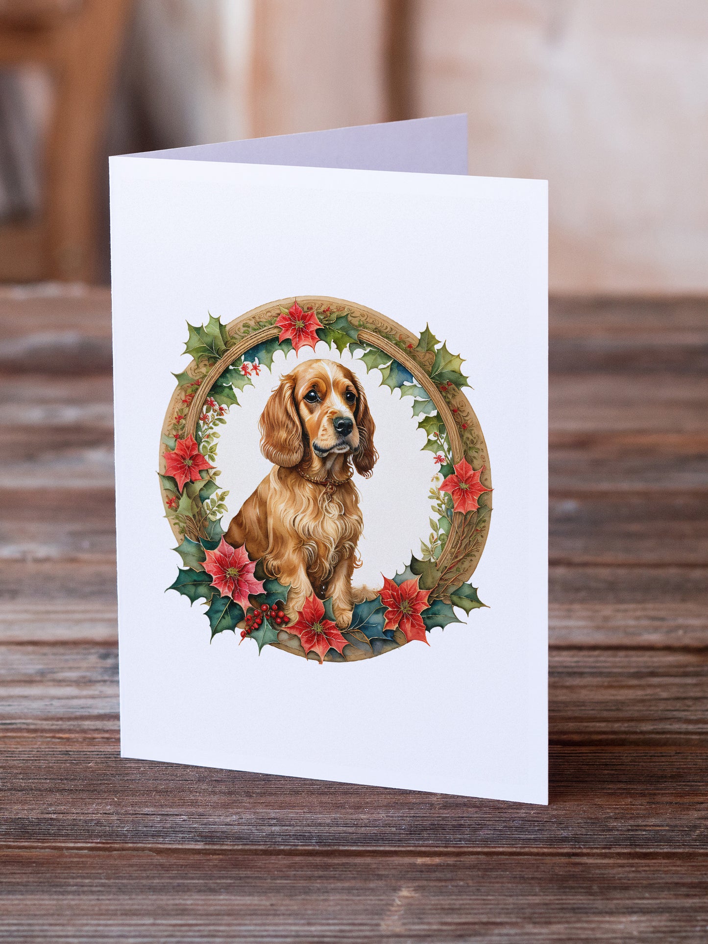 Cocker Spaniel Christmas Flowers Greeting Cards Pack of 8