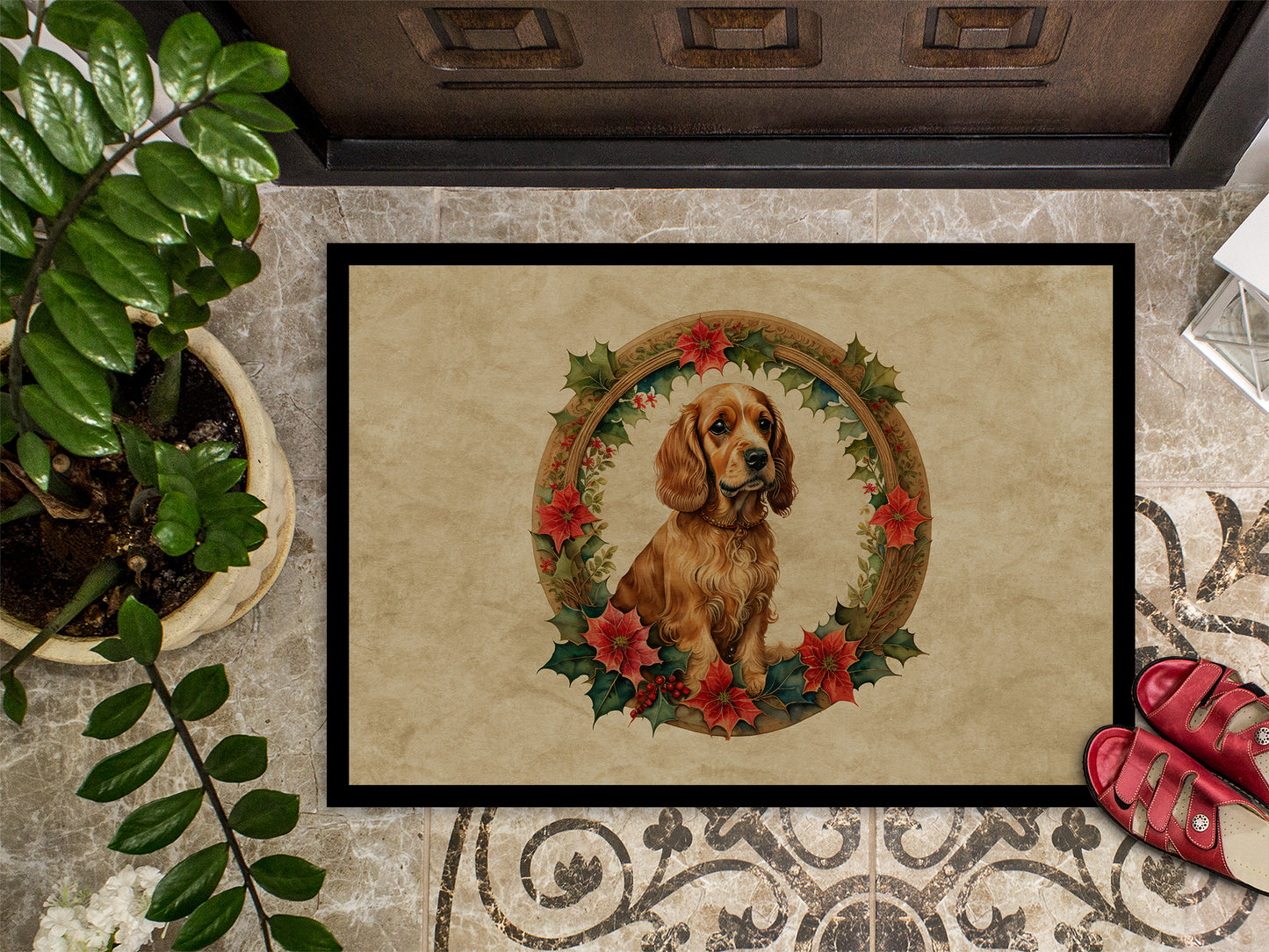 Cocker Spaniel Christmas Flowers Doormat