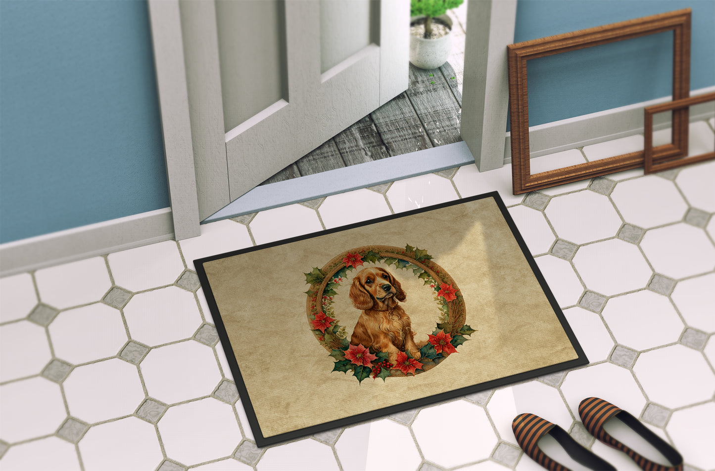 Cocker Spaniel Christmas Flowers Doormat