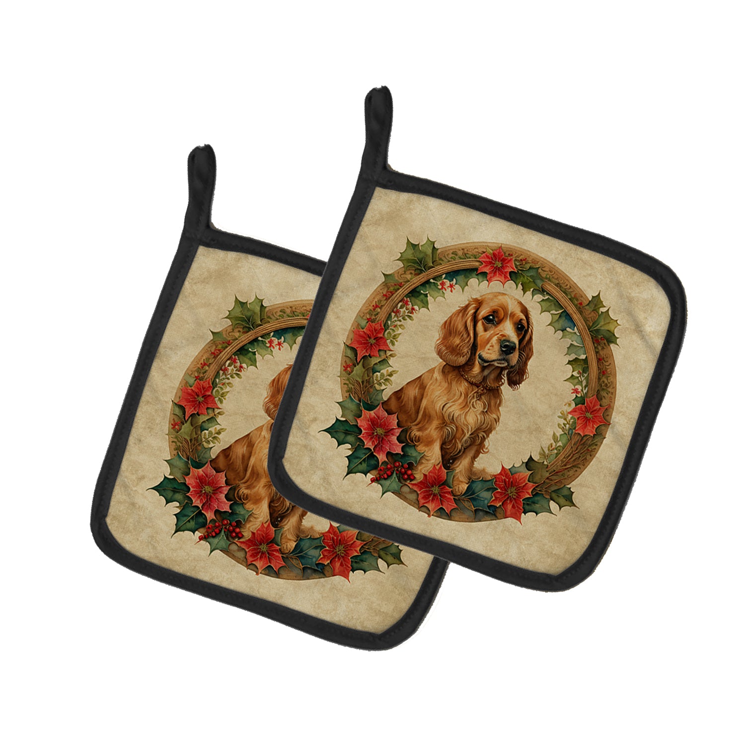 Buy this Cocker Spaniel Christmas Flowers Pair of Pot Holders