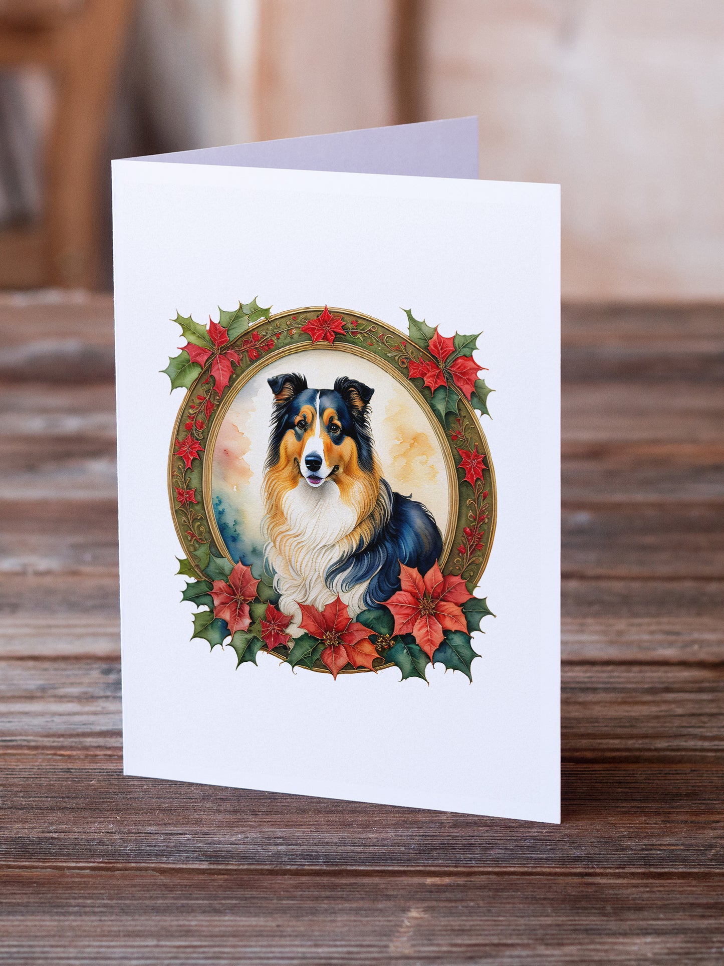 Collie Christmas Flowers Greeting Cards Pack of 8