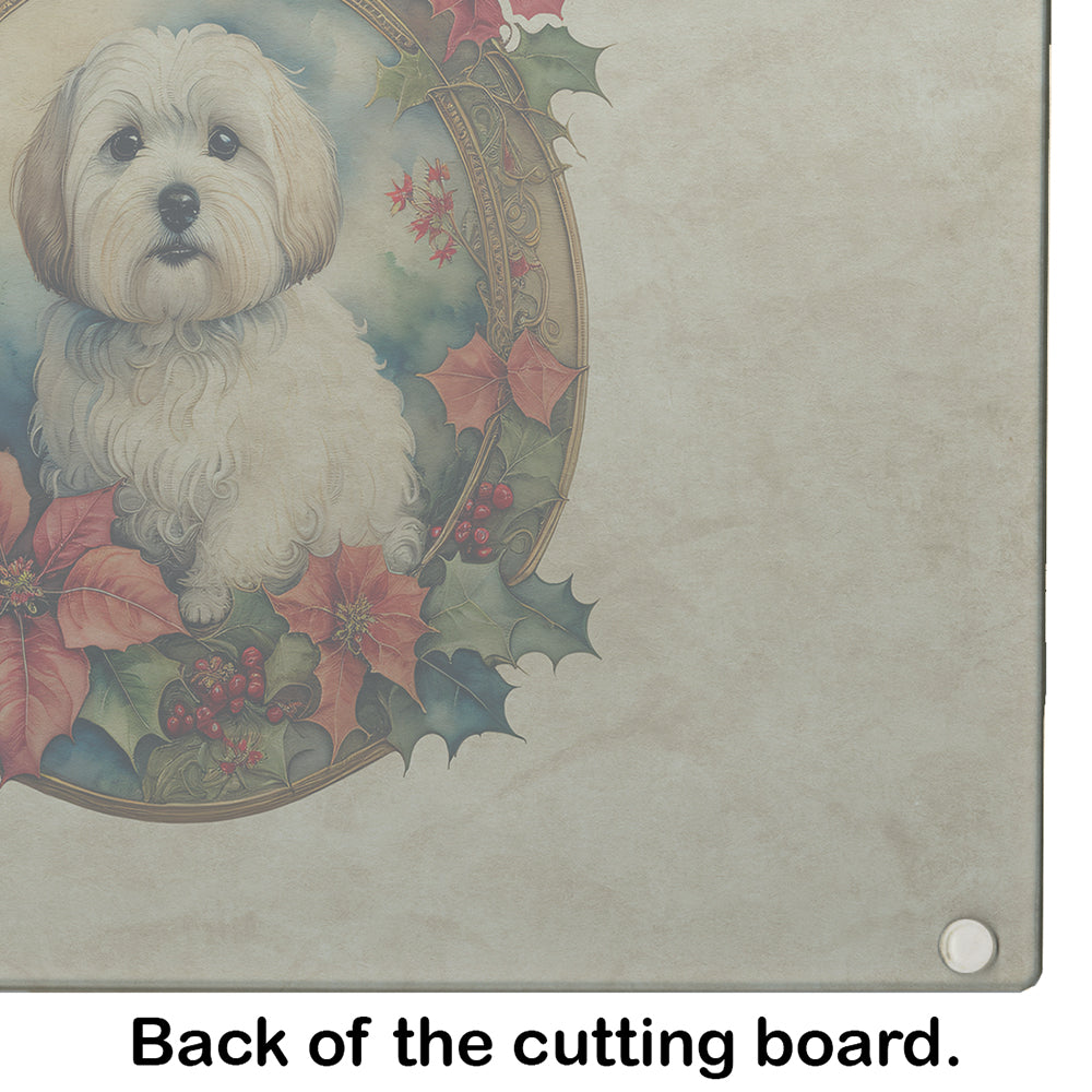 Coton De Tulear Christmas Flowers Glass Cutting Board