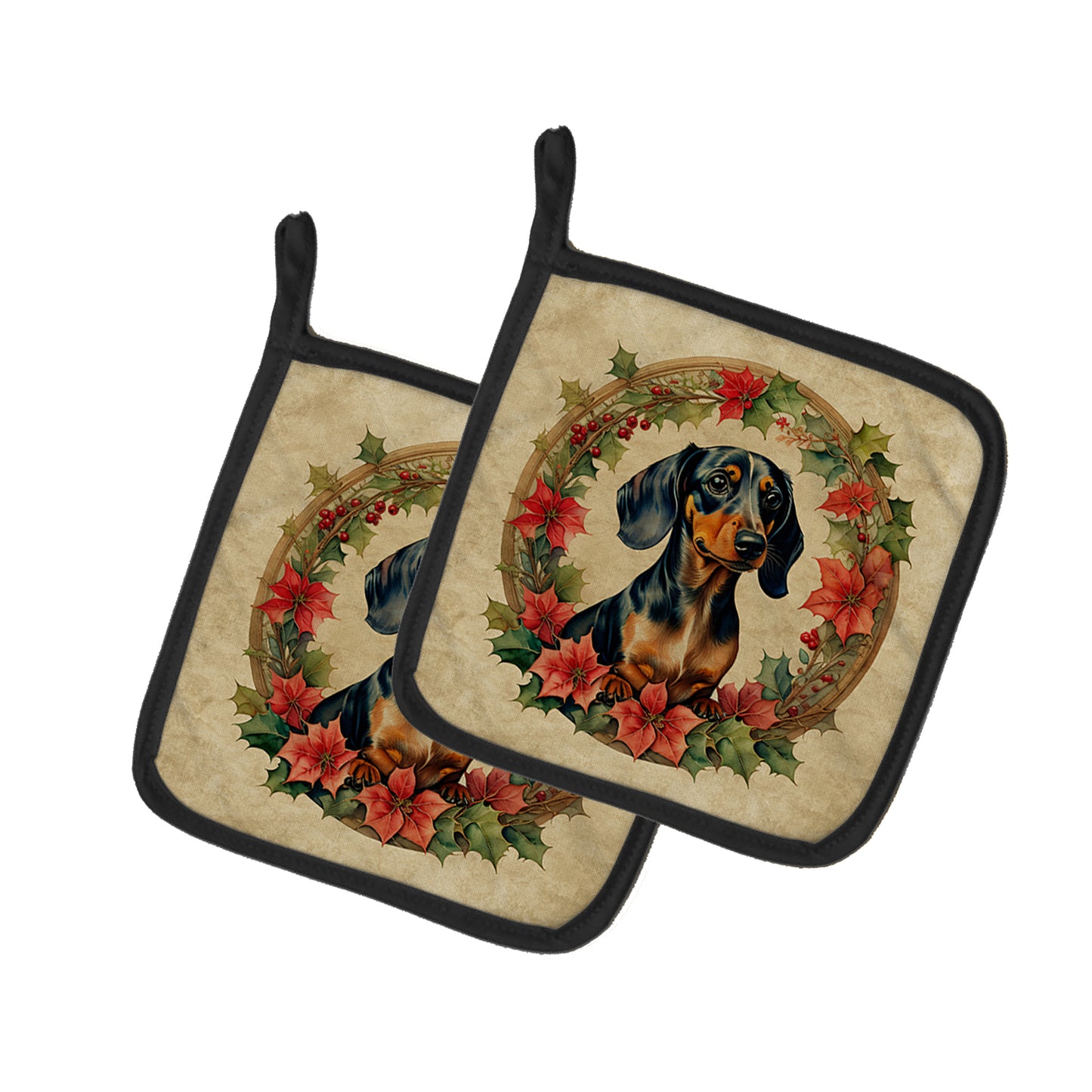 Buy this Dachshund Christmas Flowers Pair of Pot Holders