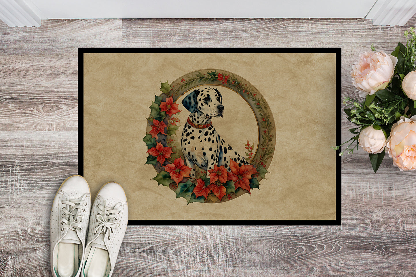 Dalmatian Christmas Flowers Doormat
