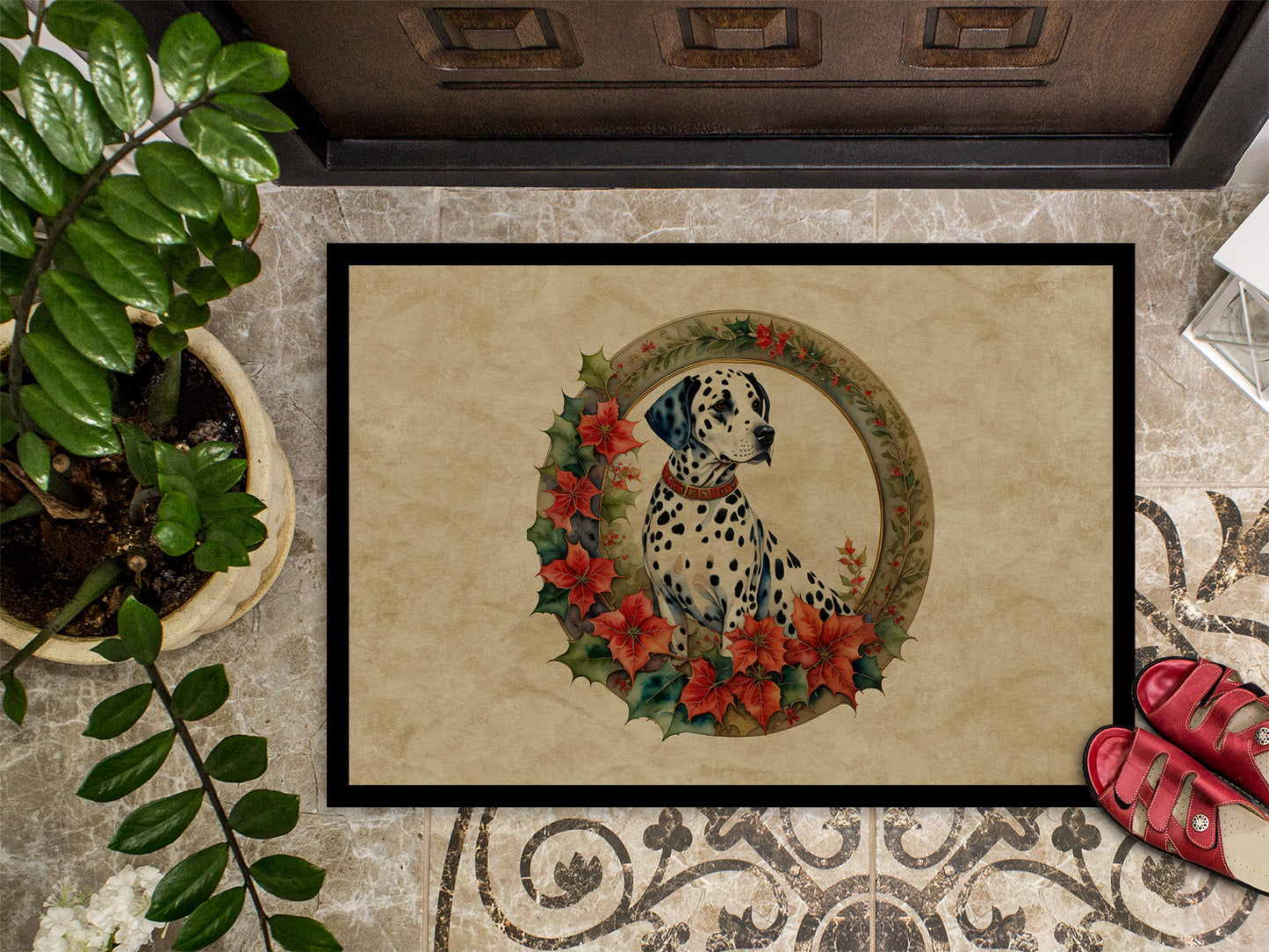 Dalmatian Christmas Flowers Doormat