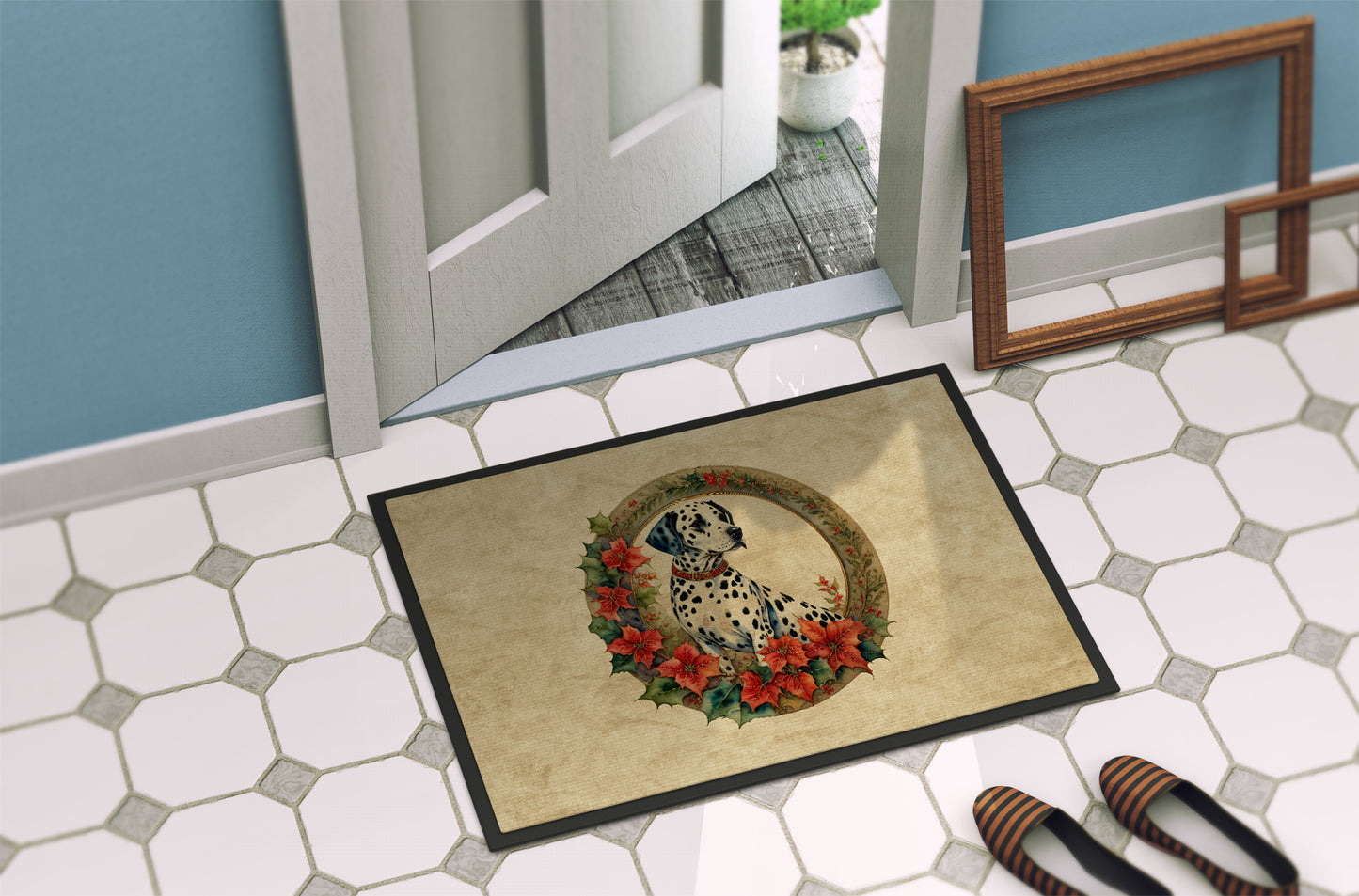 Dalmatian Christmas Flowers Doormat