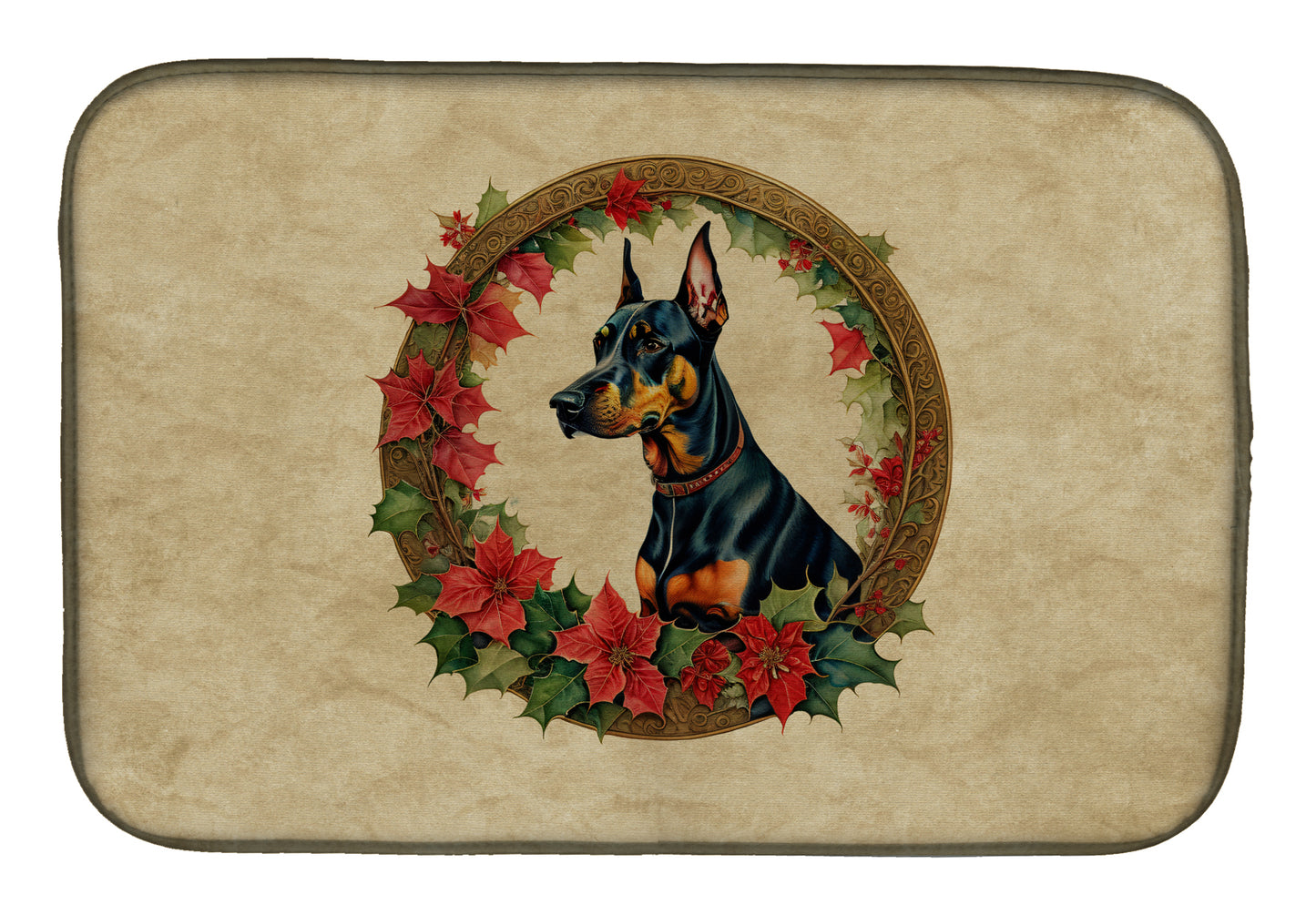 Buy this Doberman Pinscher Christmas Flowers Dish Drying Mat