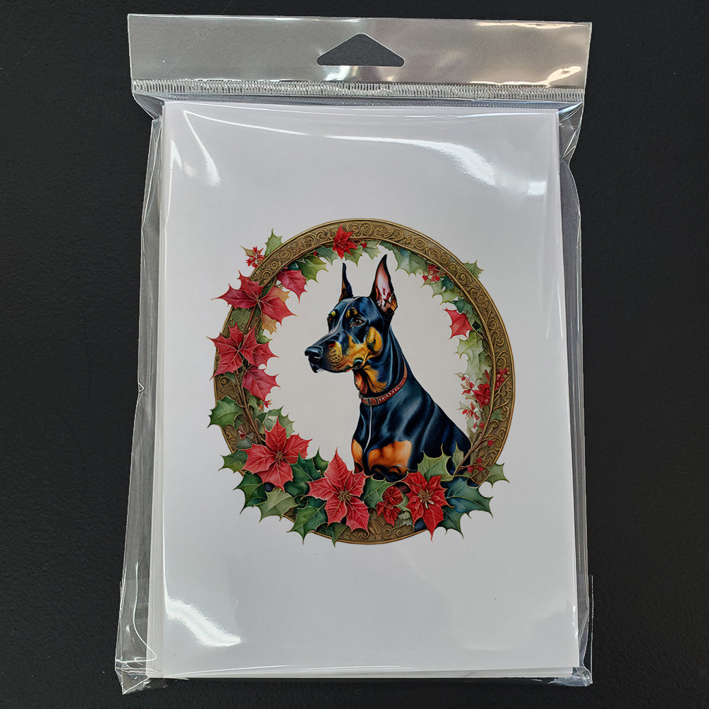 Doberman Pinscher Christmas Flowers Greeting Cards Pack of 8