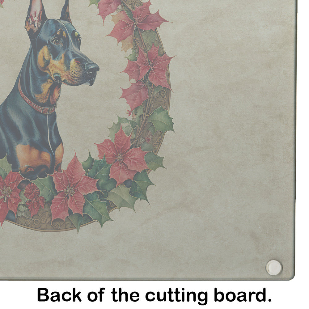 Doberman Pinscher Christmas Flowers Glass Cutting Board