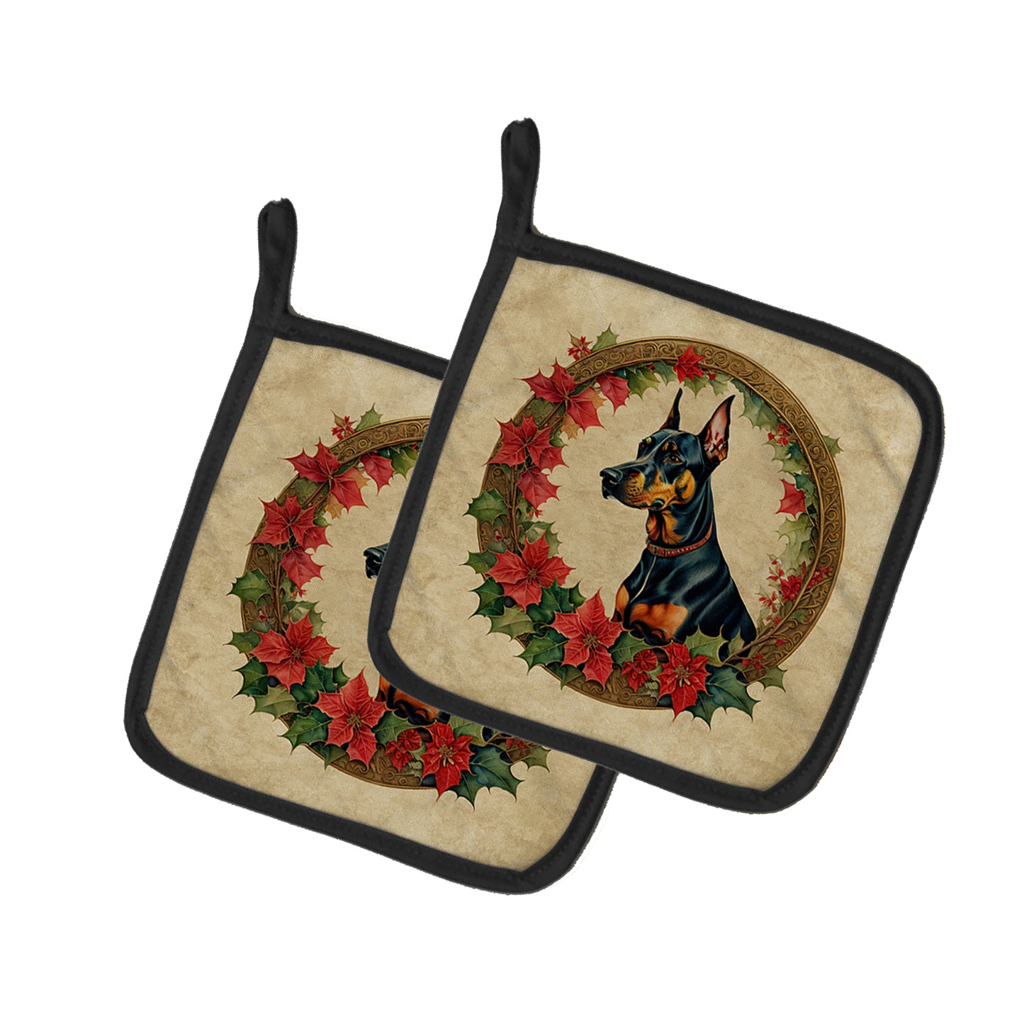 Buy this Doberman Pinscher Christmas Flowers Pair of Pot Holders