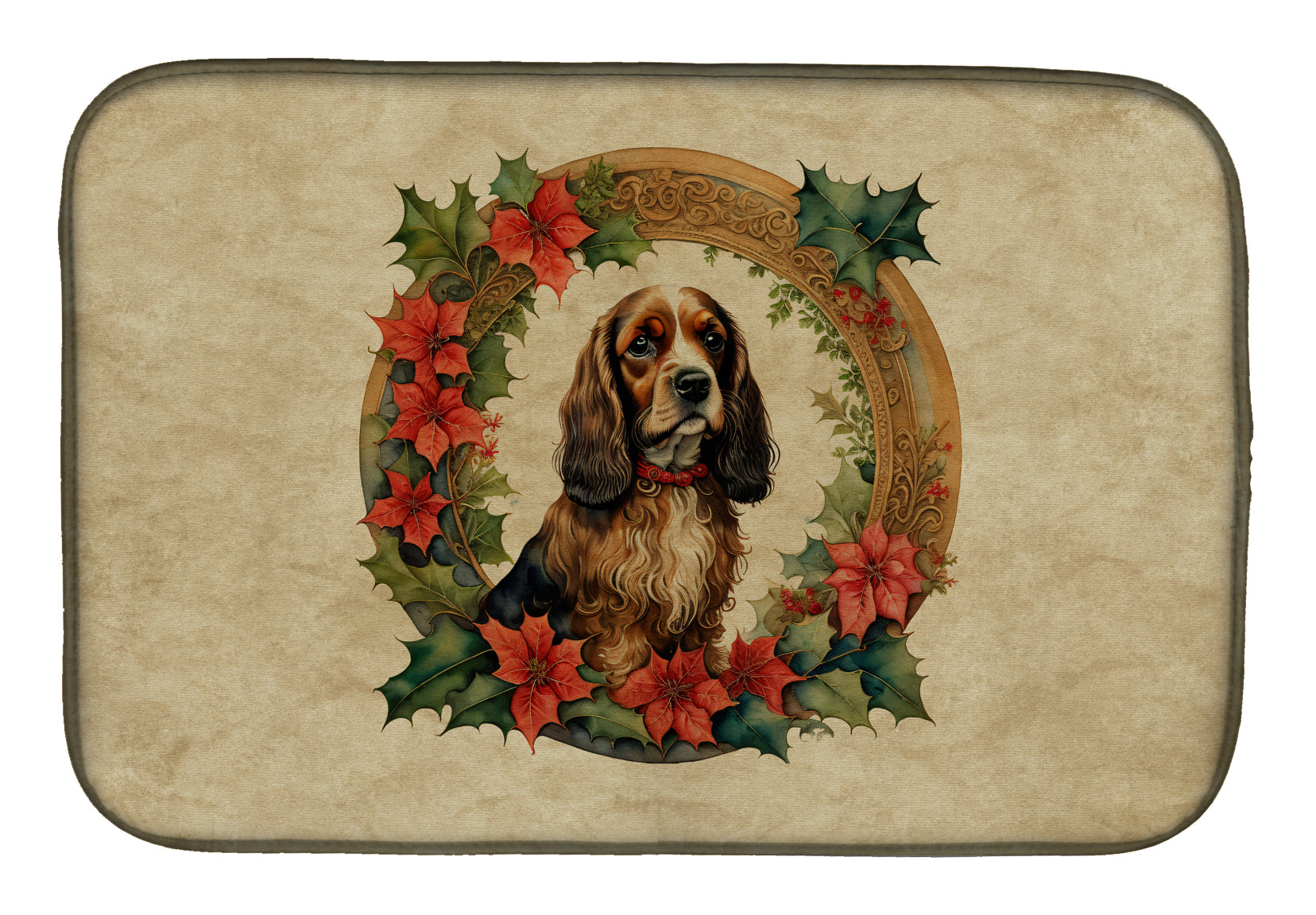 Buy this English Cocker Spaniel Christmas Flowers Dish Drying Mat