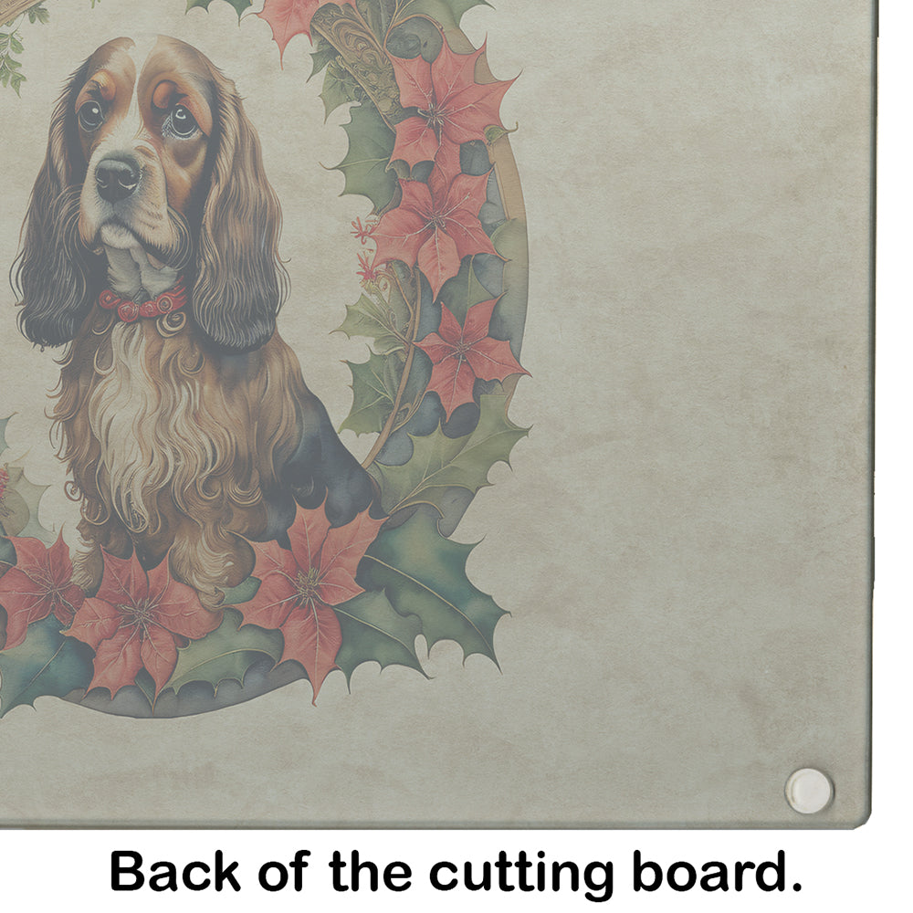 English Cocker Spaniel Christmas Flowers Glass Cutting Board