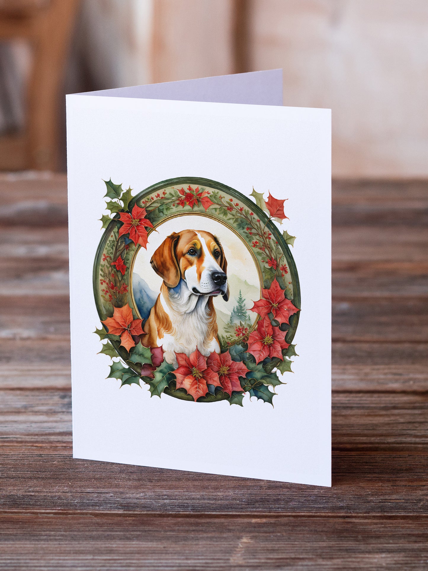 English Foxhound Christmas Flowers Greeting Cards Pack of 8