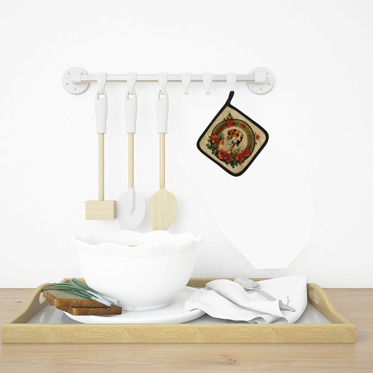 English Foxhound Christmas Flowers Pair of Pot Holders