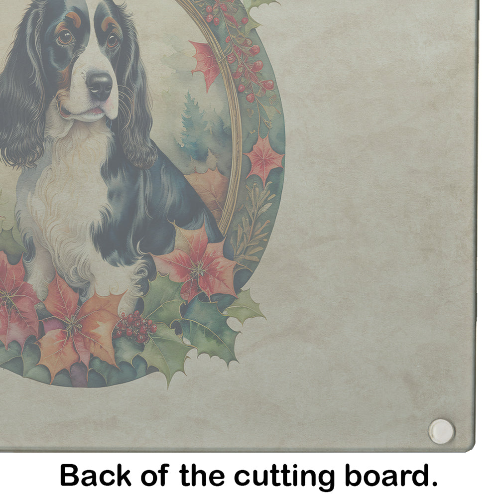 English Springer Spaniel Christmas Flowers Glass Cutting Board
