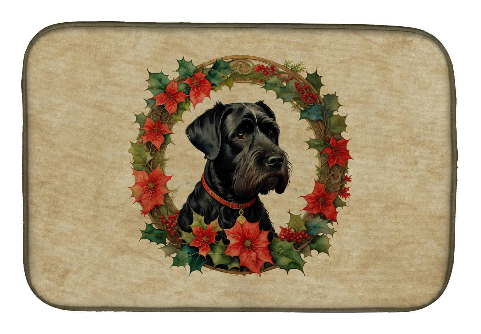 Buy this Giant Schnauzer Christmas Flowers Dish Drying Mat