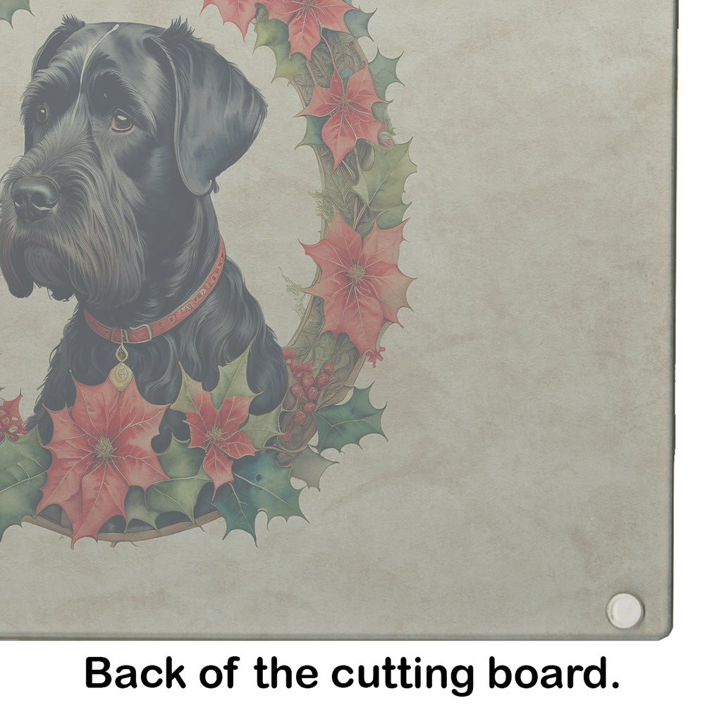 Giant Schnauzer Christmas Flowers Glass Cutting Board