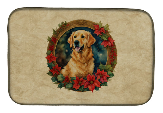 Buy this Golden Retriever Christmas Flowers Dish Drying Mat