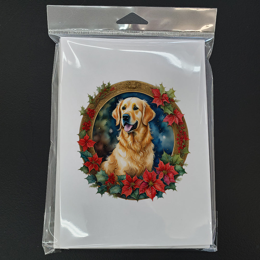 Golden Retriever Christmas Flowers Greeting Cards Pack of 8