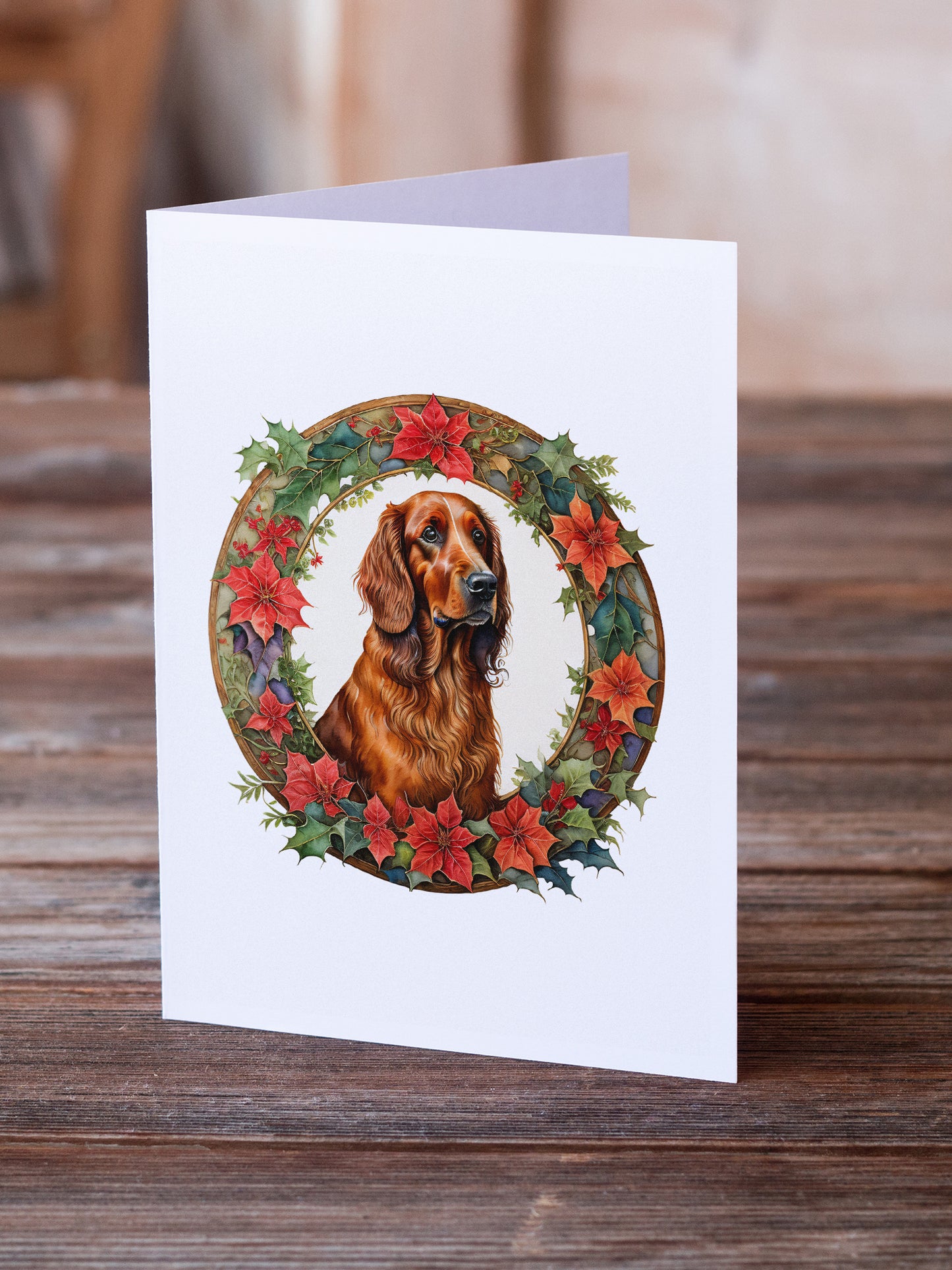 Irish Setter Christmas Flowers Greeting Cards Pack of 8
