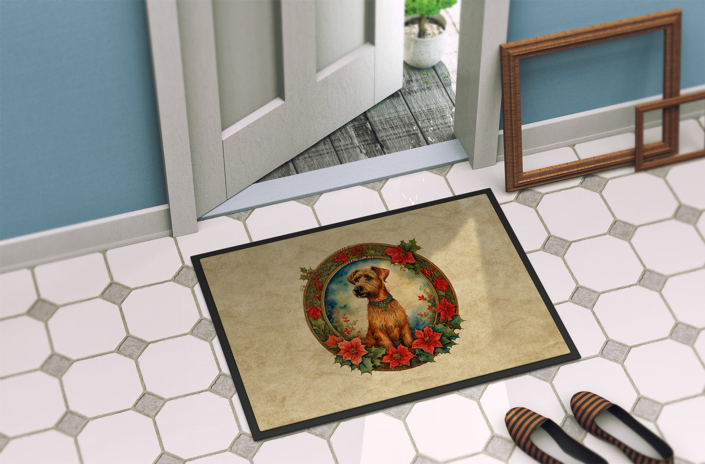 Irish Terrier Christmas Flowers Doormat