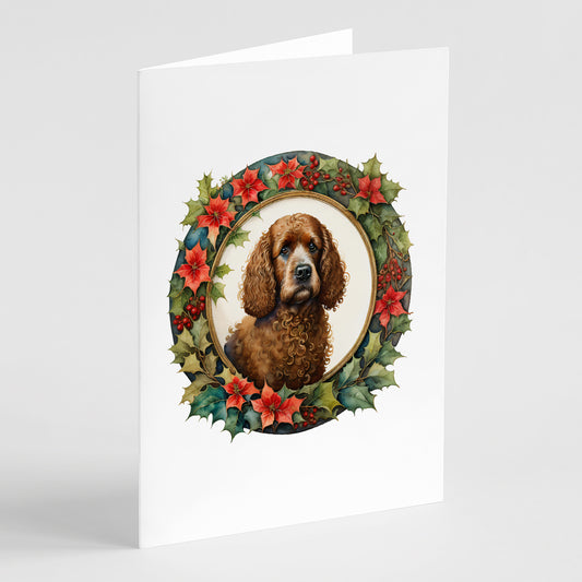 Buy this Irish Water Spaniel Christmas Flowers Greeting Cards Pack of 8