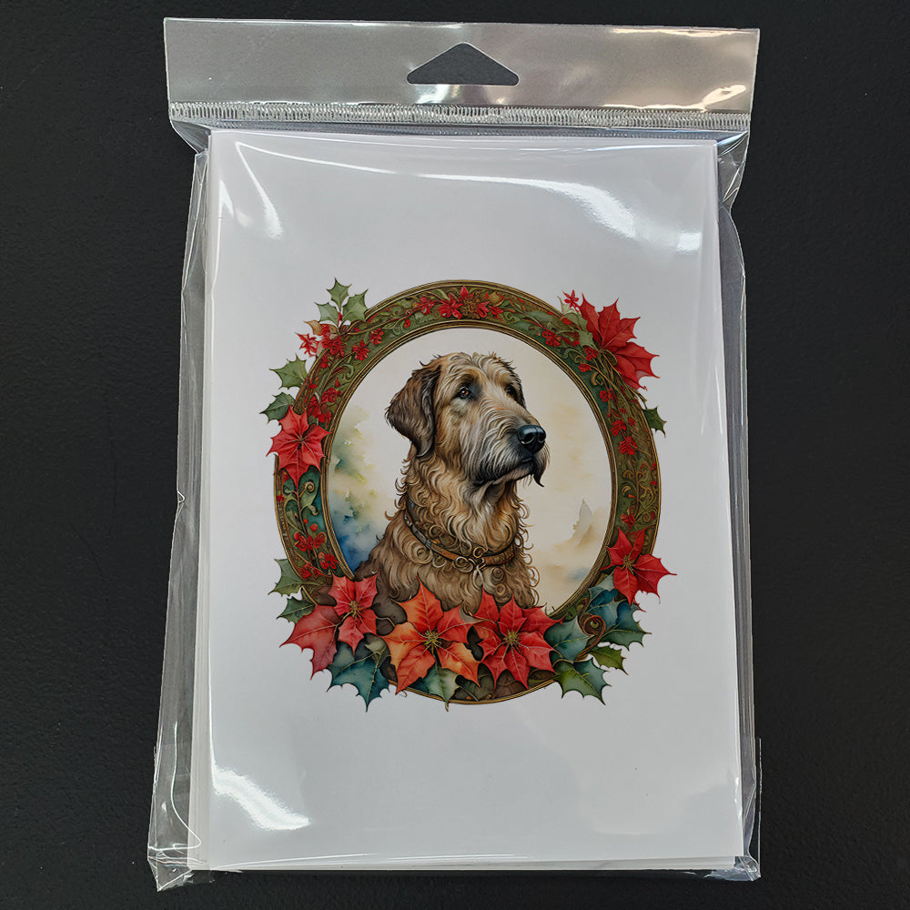 Irish Wolfhound Christmas Flowers Greeting Cards Pack of 8