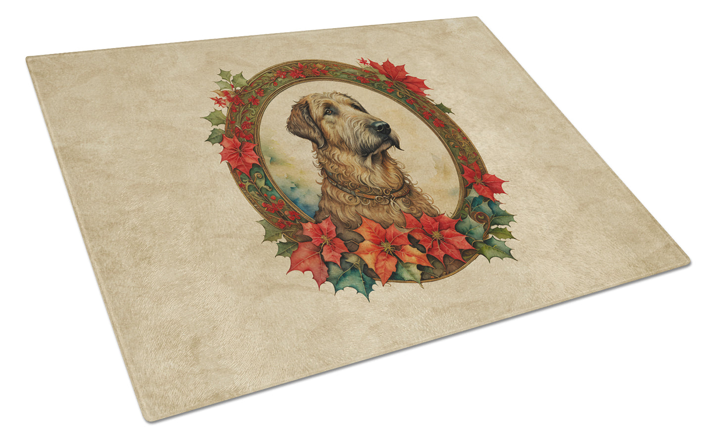 Buy this Irish Wolfhound Christmas Flowers Glass Cutting Board