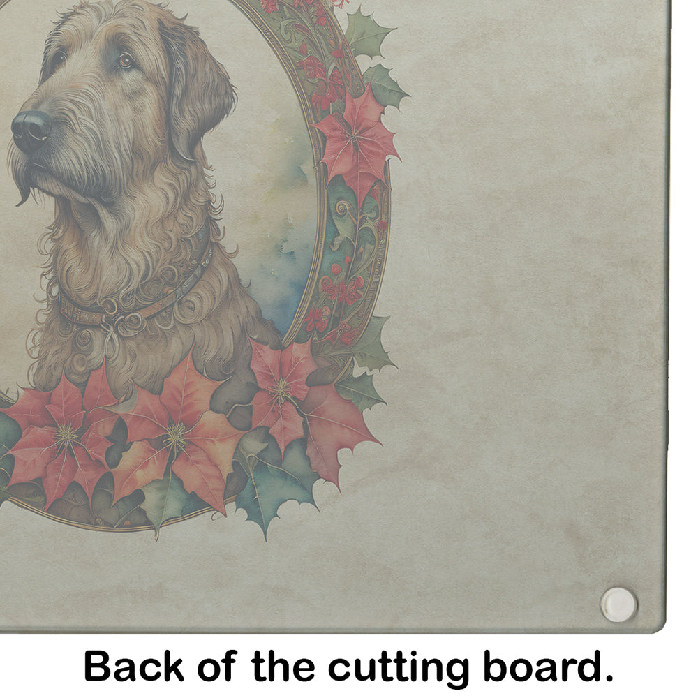 Irish Wolfhound Christmas Flowers Glass Cutting Board