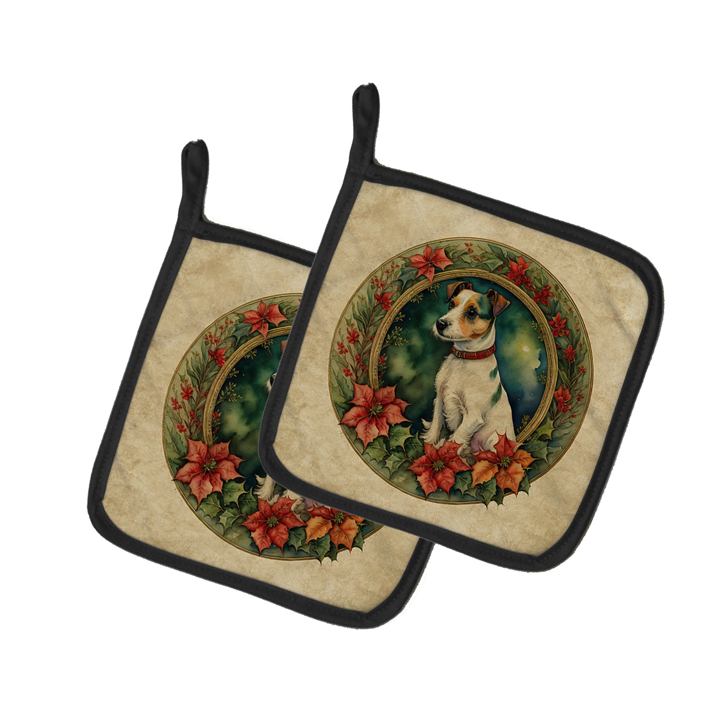 Buy this Jack Russell Terrier Christmas Flowers Pair of Pot Holders