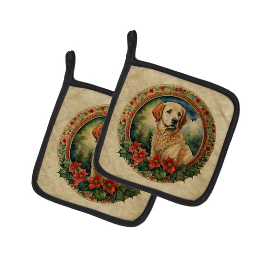 Buy this Kuvasz Christmas Flowers Pair of Pot Holders