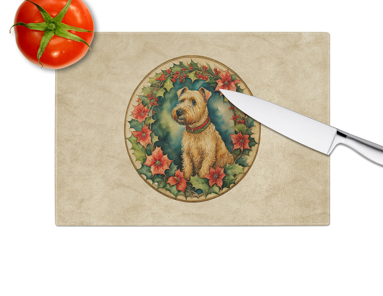 Lakeland Terrier Christmas Flowers Glass Cutting Board