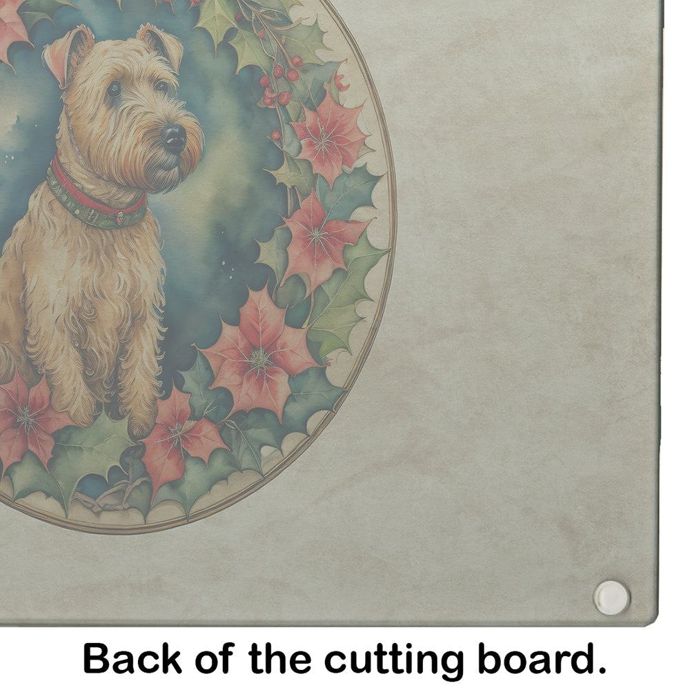 Lakeland Terrier Christmas Flowers Glass Cutting Board