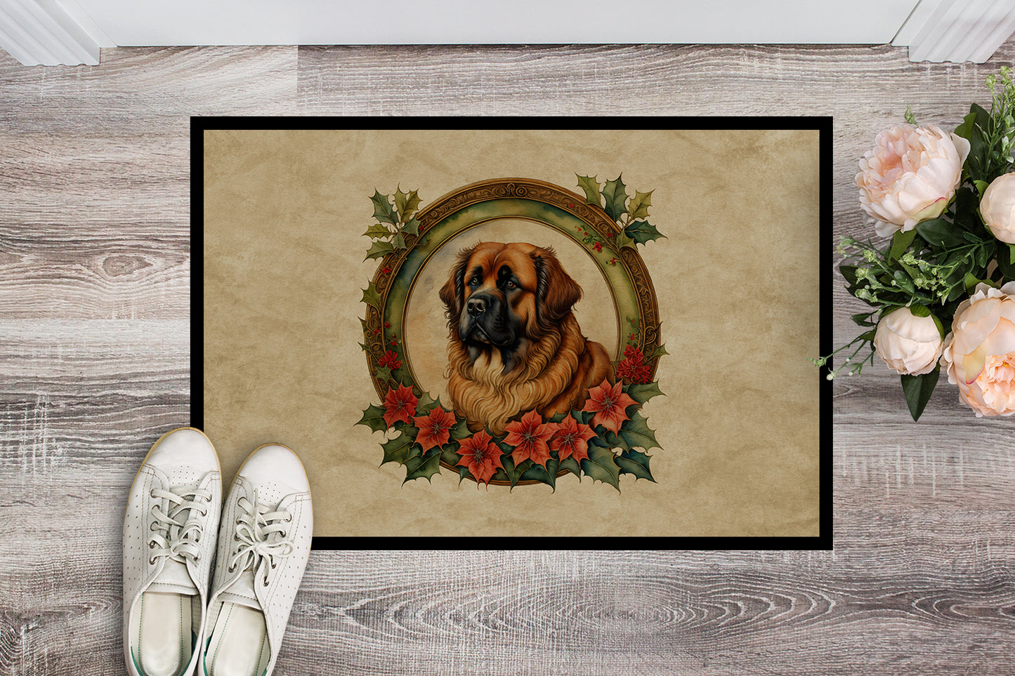 Leonberger Christmas Flowers Doormat