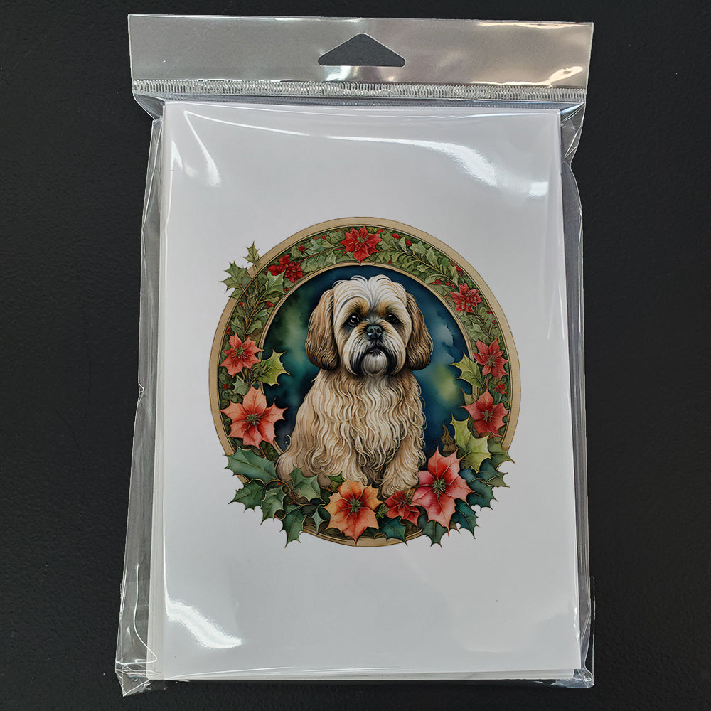 Lhasa Apso Christmas Flowers Greeting Cards Pack of 8